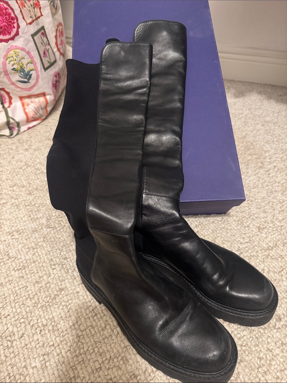 Stuart Weitzman Black slight platform Women's Knee-High Leather Boots size 8